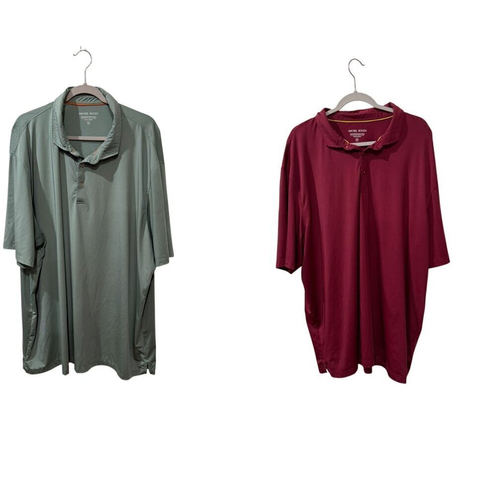Set of 2 Michel Rouen Mens Performance Polo Shirts Burgundy & Gray Blue 4X